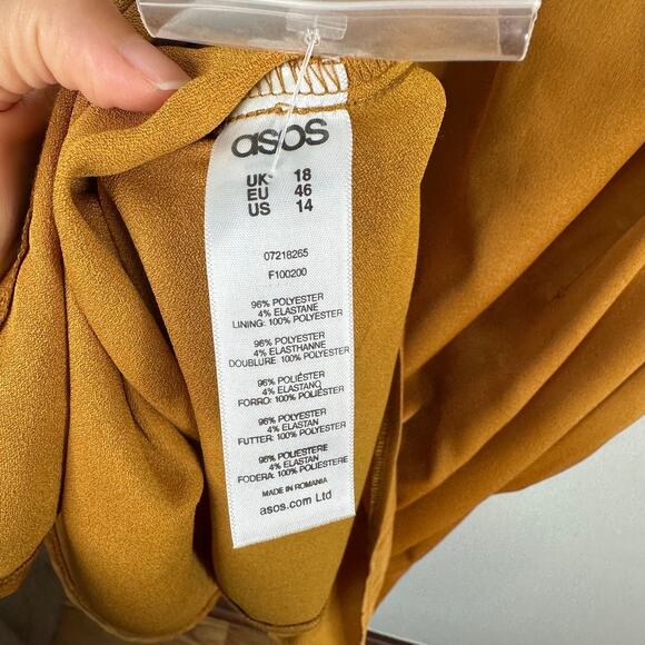 ASOS Golden Yellow Twist Front Satin Cutout Pencil Dress - Picture 10 of 11